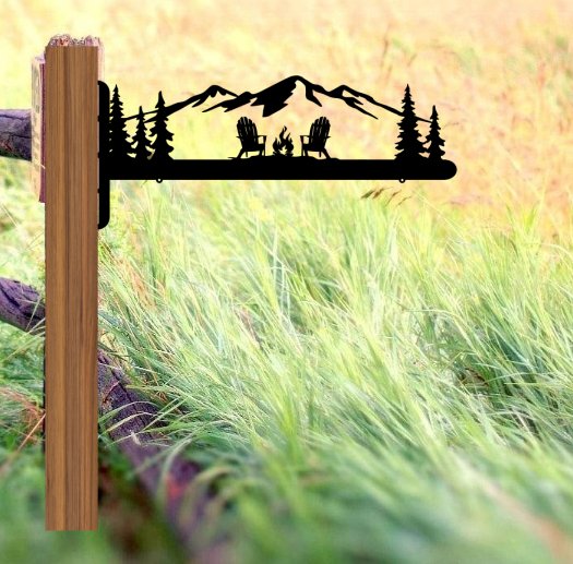 Adirondack Chairs with Mountains and Trees Address Hangers - Bison Peak DesignsMetal Sign hanger
