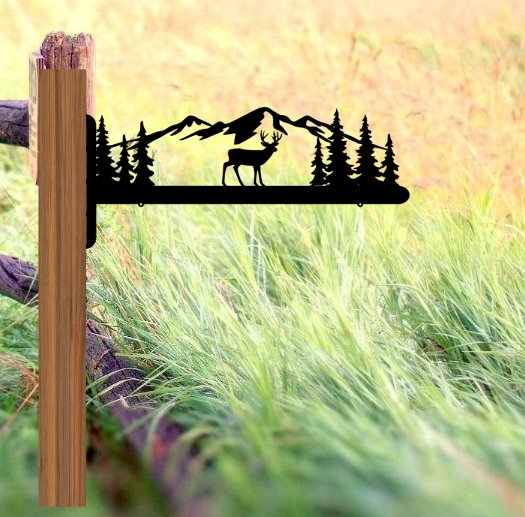 Deer with Mountains and Trees Address Hangers - Bison Peak DesignsMetal Sign hanger