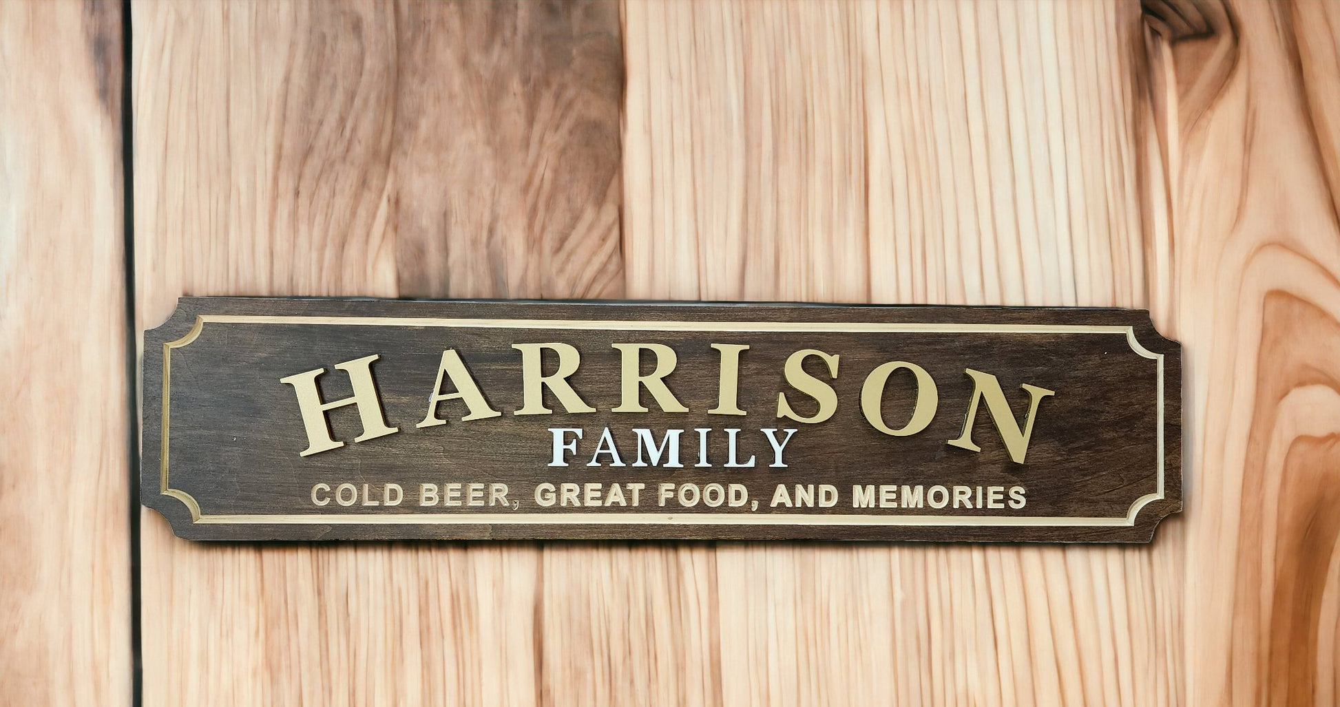 Routed Personalized Wood Family Name Sign with Gold Text - Bison Peak DesignsFamily Name