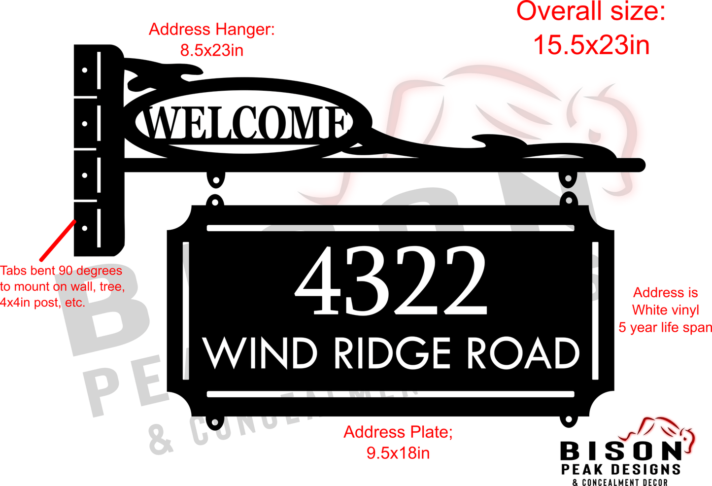 Personalized Address Metal Sign Hanger - Bison Peak DesignsMetal Sign hanger