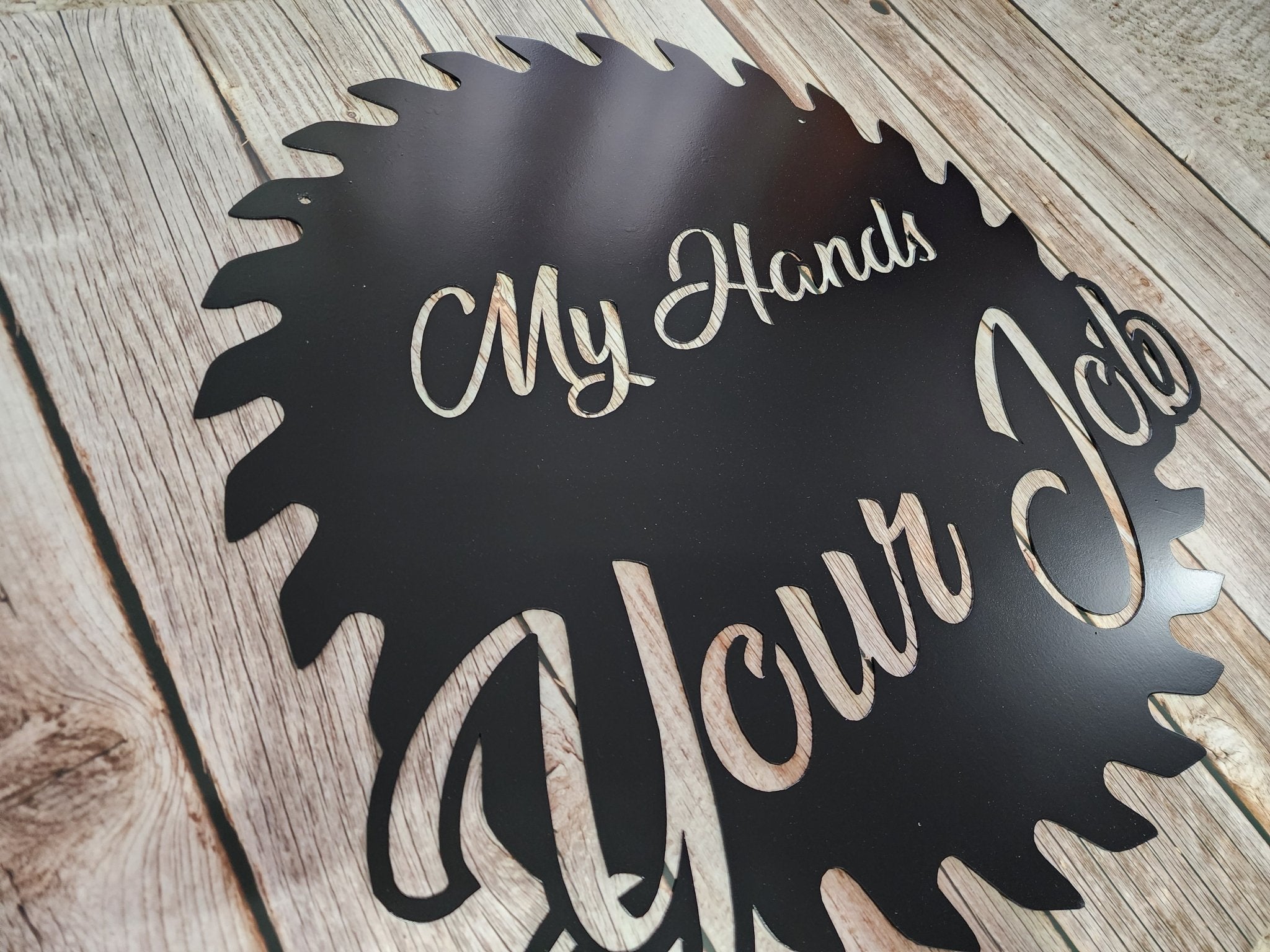 Personalized Metal Sawblade Family Name sign - Bison Peak DesignsFamily Name