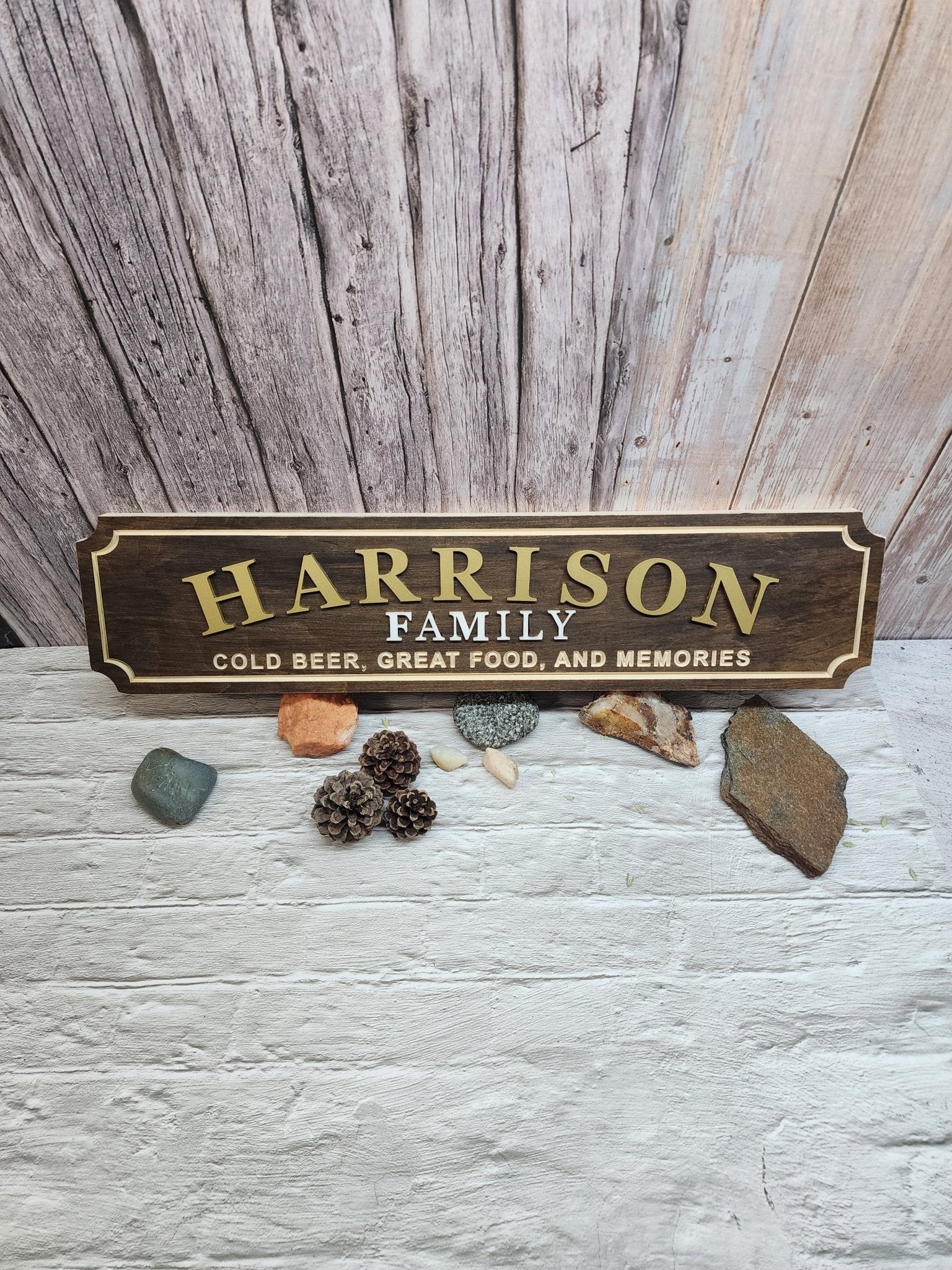 Routed Personalized Wood Family Name Sign with Gold Text - Bison Peak DesignsFamily Name