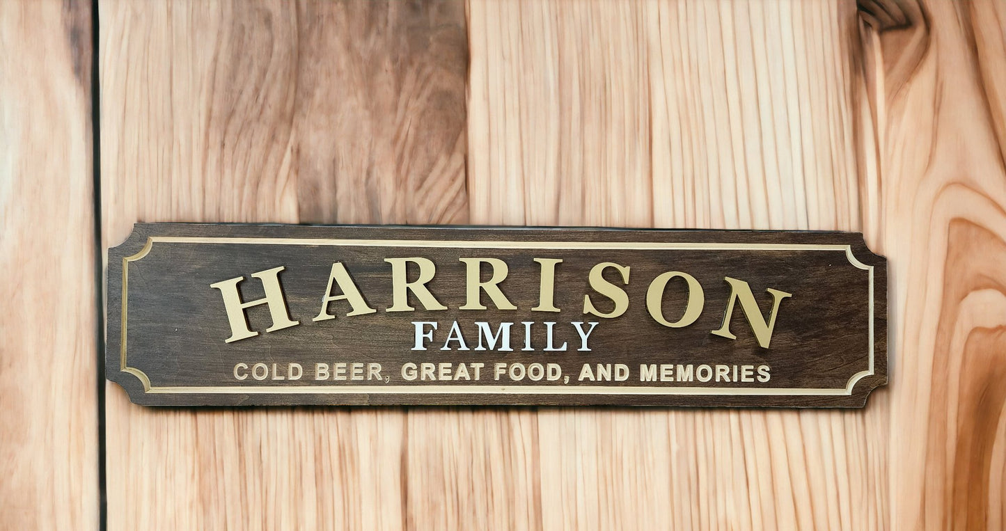 Routed Personalized Wood Family Name Sign with Gold Text - Bison Peak DesignsFamily Name